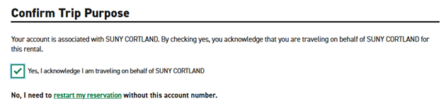 Screenshot of confirmation page of trip purpose